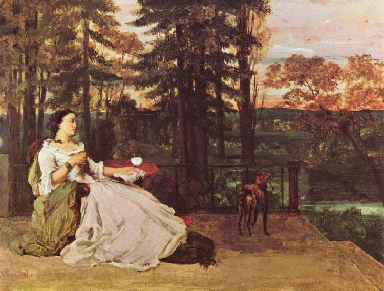 Courbet, Gustave Dame auf der Terrasse (Le dame de Francfort) Spain oil painting art
